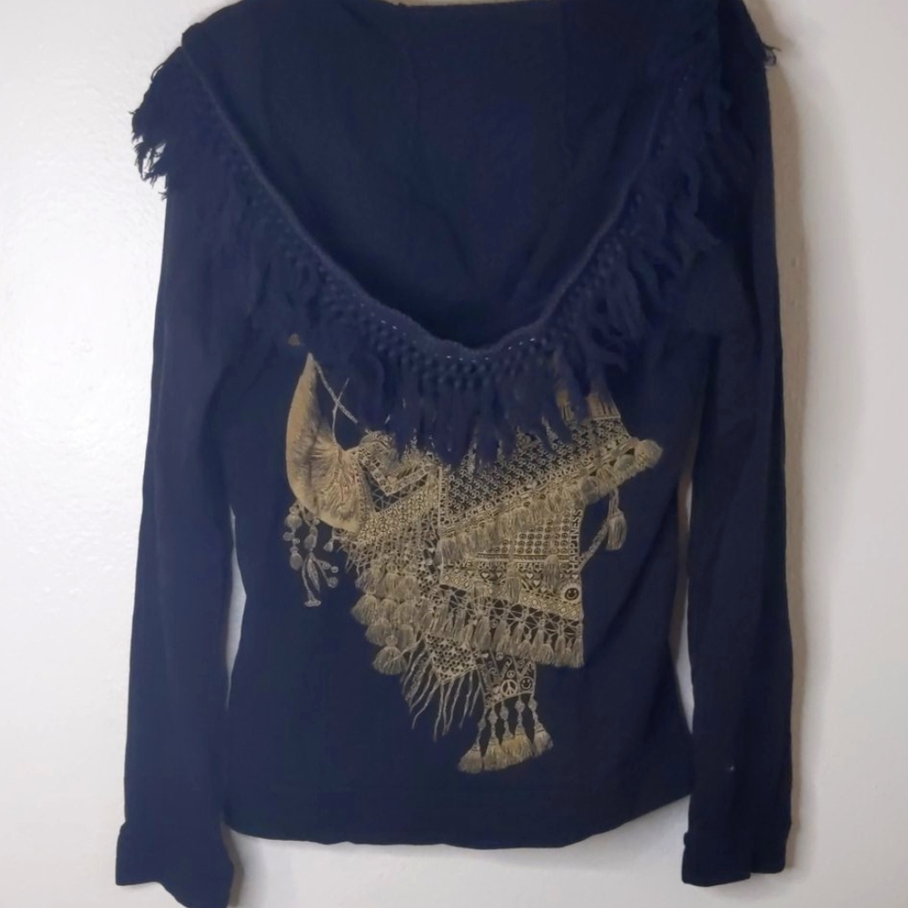 Lauren Moshi 3/4 Zip Fringe Hoodie
